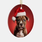 Pit Bull Puppy in Santa Hat Keramisch Ornament (Rechts)