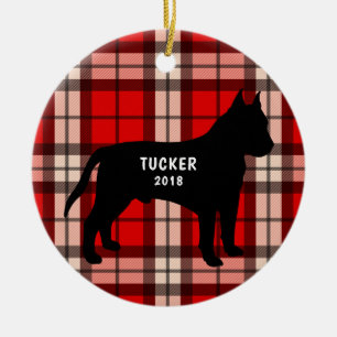 Pit Bull Red Black met kerstversiering Keramisch Ornament
