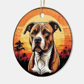 Pit Bull Retro Sunset Dog Lover Keramisch Ornament (Links)