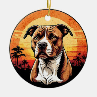 Pit Bull Retro Zonsondergang Hond Liefhebber Keramisch Ornament