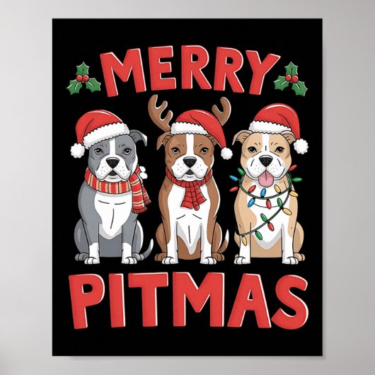 Pit Bull Santa Kerstmis - Lampjes voor kerstmis Me Poster (Voorkant)