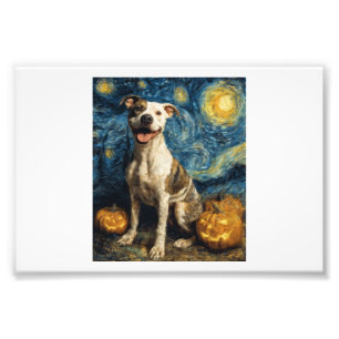 Pit Bull Schattige Hond Halloween Jack O Lantern P Foto Afdruk