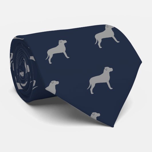 Pit Bull Silhouettes Pattern Blue en Grey Stropdas (Opgerold)