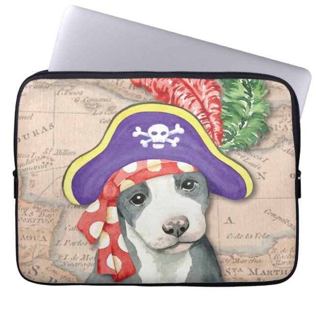 Pit Bull Terrier Pirate-laptophoes Laptop Sleeve (Voorkant)