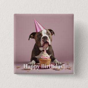 Pit Bull Verjaardag viering Vierkante Button 5,1 Cm