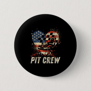 Pit Crew Geruite Auto Racing Hart Usa Vlag Familie Ronde Button 5,7 Cm