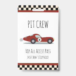 Pit crew Race Auto Verjaardagsfeestje Pit Crew VIP Badge