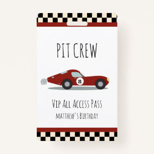 Pit crew Race Auto Verjaardagsfeestje Pit Crew VIP Badge