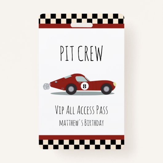 Pit crew Race Auto Verjaardagsfeestje Pit Crew VIP Badge (Voorkant)