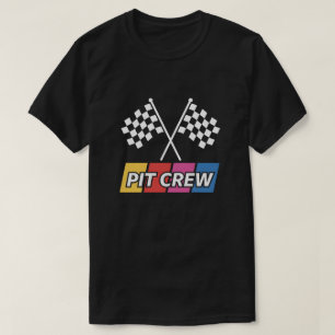 Pit Crew Racing Geruite Vlag Kleurrijk Grafisch De T-shirt