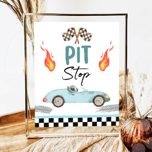 Pit Stop Blauwe Race Auto Twee Snelle Jongen Verja Poster