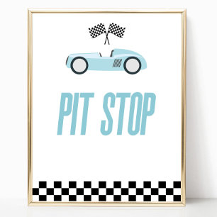 Pit Stop Blauwe Vlam Race Auto Party Tafelbord Poster
