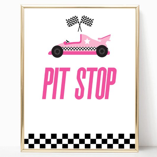 Pit Stop Pink Flame Race Auto Party Tafelbord Poster