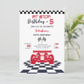 Pit stop: raceauto kinderen verjaardag kaart (Staand voorkant)