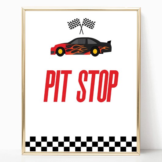 Pit Stop Red Flame Race Auto Party Tafelbord Poster