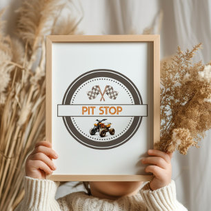 Pit Stop Sinaasappel Quad Bike Verjaardagsteken Poster