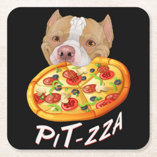 Pit-zza. Pit Bull & Pizza Middelgrote Gift Bag Dro Vierkante Kartonnen Onderzetter