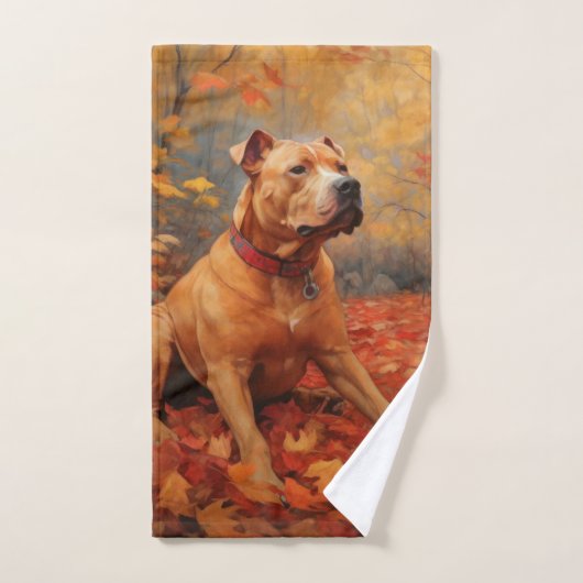 Pitbull à l'automne Feuilles automne Inspiration (Serviette à main)
