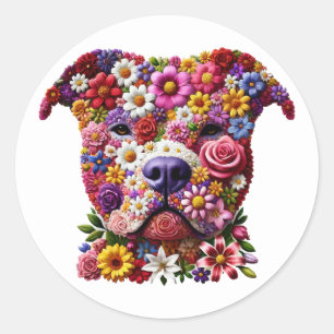Pitbull Bloem Gezicht Hond Liefhebber Ronde Sticker