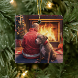 Pitbull Brandweerman Kerst, Cadeau voor Hondenlief Keramisch Ornament