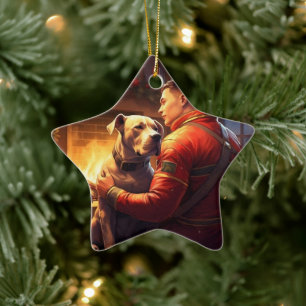 Pitbull Brandweerman Kerst, Cadeau voor Hondenlief Keramisch Ornament