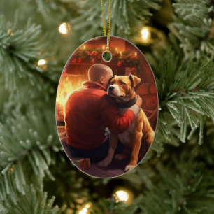 Pitbull Brandweerman Kerst, Cadeau voor Hondenlief Keramisch Ornament