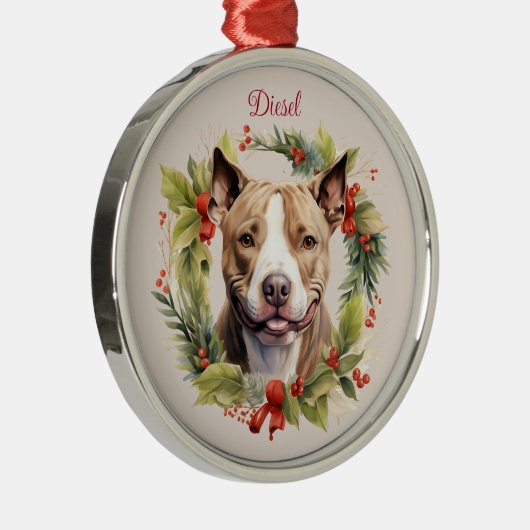 Pitbull Christmas Pet Memorial Hondenras Metalen Ornament (Rechts)