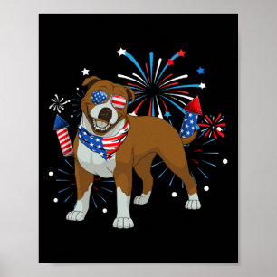 Pitbull Dog American USA Flag 4th of July Mannen V Poster