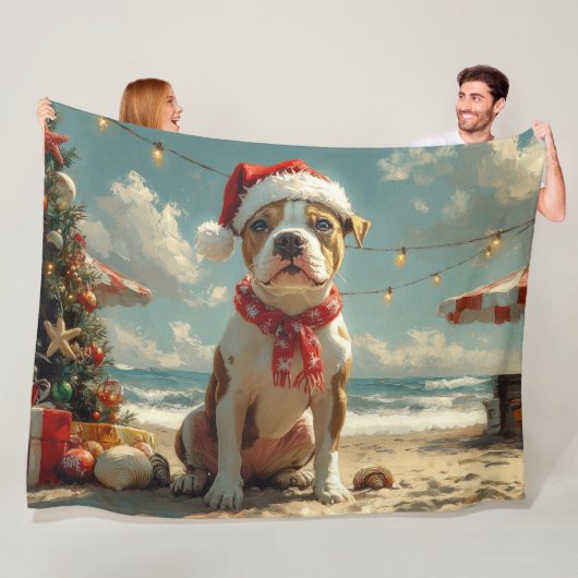 Pitbull Dog Christmas  Beach Fleece Deken (In situ)