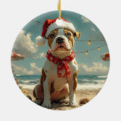 Pitbull Dog Christmas  Beach Keramisch Ornament (Achterkant)