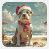 Pitbull Dog Christmas  Beach Vierkante Sticker (Voorkant)
