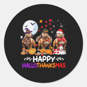 Pitbull Dog Christmas Happy Hallothankmas Thanksgi Ronde Sticker