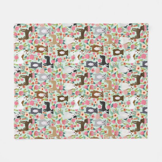 Pitbull Dog Florals Fleece Deken (Voorkant (Horizontaal))
