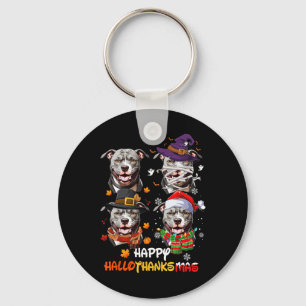 Pitbull Dog Hallothanksmas Halloween Thanksgiving Sleutelhanger