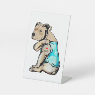Pitbull Dog I Love Dad Tattoo Funny Family Reclamebord Met Voetstuk