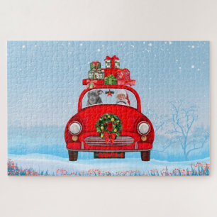 Pitbull Dog in auto met kerstman Legpuzzel
