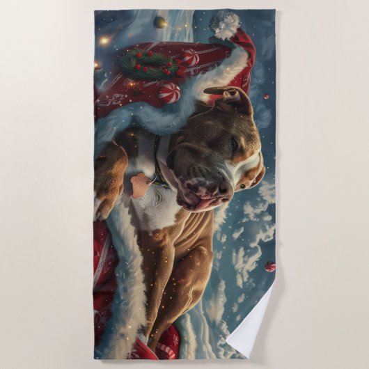 Pitbull Dog Kerstfeest Strandlaken (Voorkant)