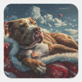 Pitbull Dog Kerstfeest Vierkante Sticker (Voorkant)