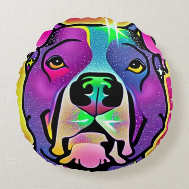 Pitbull Dog Pop Art Rond Kussen (Voorkant)