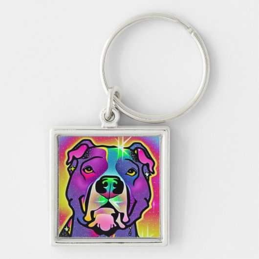 Pitbull Dog Pop Art Sleutelhanger (Voorkant)