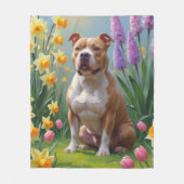 Pitbull Dog Spring Bloemen Schilderen Fleece Deken (Voorkant)