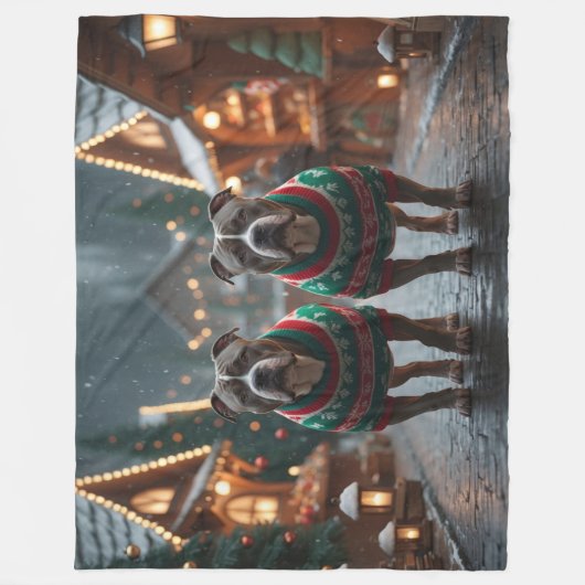 Pitbull Dogs Christmas Snow Holiday Fleece Deken (Voorkant)
