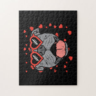 Pitbull Face Heart Glasses Valentijnsdag Pet Dog Legpuzzel