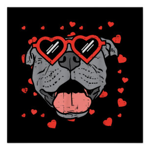 Pitbull Face Heart Glasses Valentijnsdag Pet Dog Perfect Poster