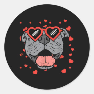 Pitbull Face Heart Glasses Valentijnsdag Pet Dog Ronde Sticker