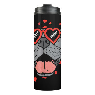 Pitbull Face Heart Glasses Valentijnsdag Pet Dog Thermosbeker