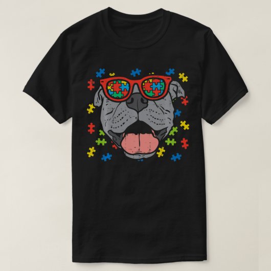 Pitbull Face Puzzle Glasses Autisme Awareness Dog  T-shirt (Design voorkant)