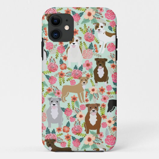 Pitbull Floral Iphone Case - peertelefoon draagtas (Achterkant)