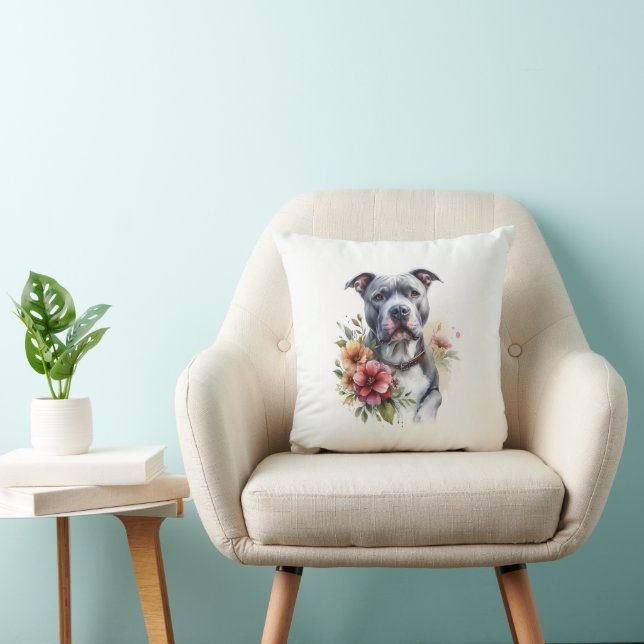 Pitbull Floral Kussen (Stoel)