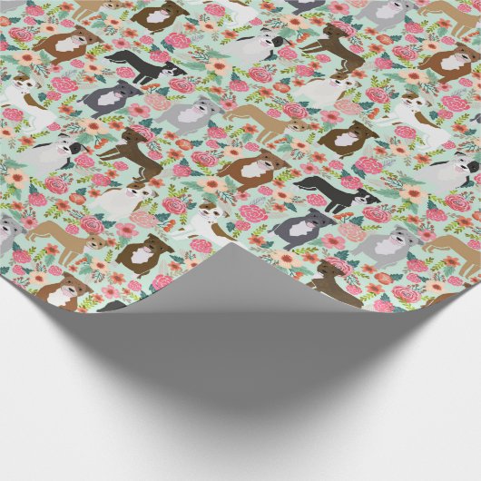 Pitbull Florals Gift Wrap Cadeaupapier (Hoek)
